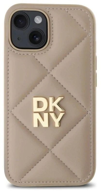 Dėklas DKNY DKHCP15SPQDSLE Apple iPhone 15 6.1" smėlio spalvos su dygsniuotu logotipu