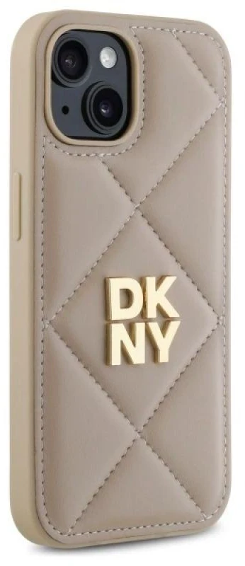 Dėklas DKNY DKHCP15SPQDSLE Apple iPhone 15 6.1" smėlio spalvos su dygsniuotu logotipu