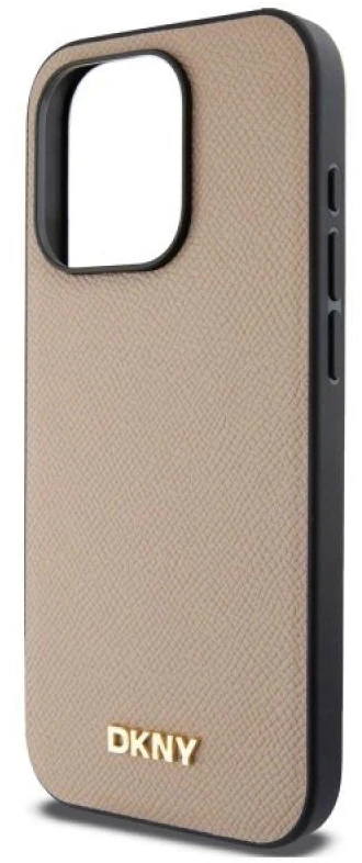 DKNY DKHMP15LPGHLME Apple iPhone 15 Pro 6.1″ beige kietas dėklas Grained Metal Logo MagSafe