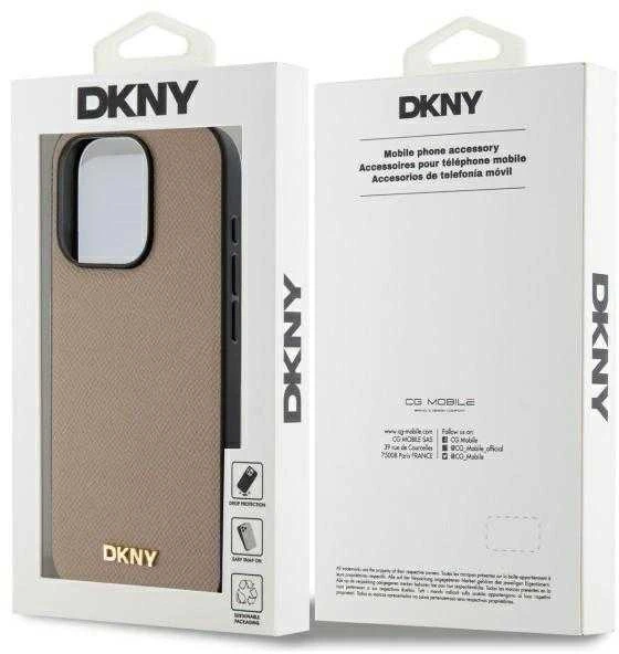 DKNY DKHMP15XPGHLME Apple iPhone 15 Pro Max 6.7″ beige kietas dėklas Grained Metal Logo MagSafe
