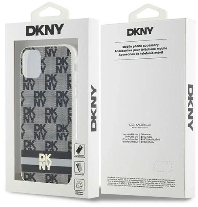 DKNY DKHMN61HCPTSK Apple iPhone 11 Xr 6.1 inch juodos spalvos kietas dėklas IML Checkered Mono Pattern & Printed Strip