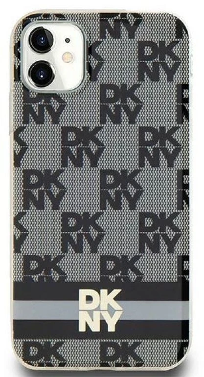 DKNY DKHMN61HCPTSK Apple iPhone 11 Xr 6.1 inch juodos spalvos kietas dėklas IML Checkered Mono Pattern & Printed Strip