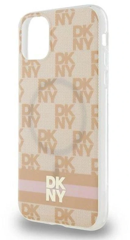 DKNY DKHMN61HCPTSP Apple iPhone 11 Xr 6.1 inch rožinės spalvos kietas dėklas IML Checkered Mono Pattern & Printed Stripe
