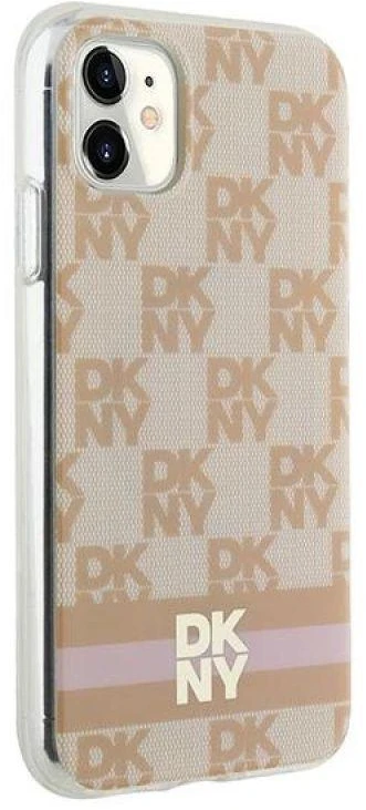 DKNY DKHMN61HCPTSP Apple iPhone 11 Xr 6.1 inch rožinės spalvos kietas dėklas IML Checkered Mono Pattern & Printed Stripe