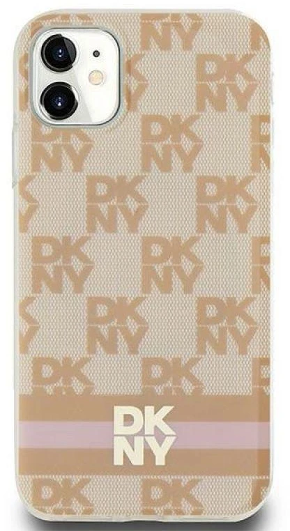 DKNY DKHMN61HCPTSP Apple iPhone 11 Xr 6.1 inch rožinės spalvos kietas dėklas IML Checkered Mono Pattern & Printed Stripe