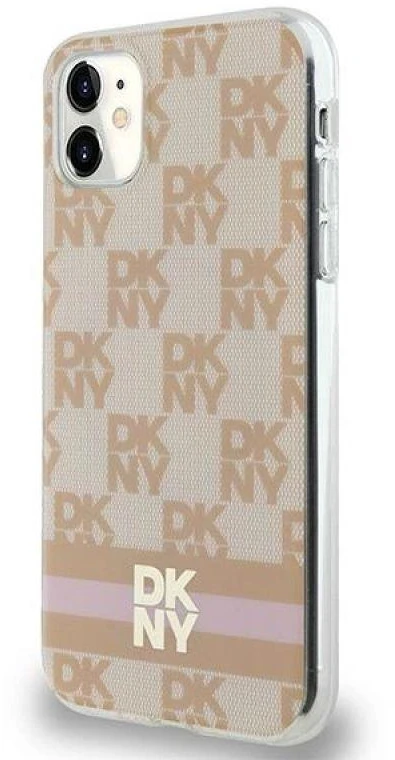 DKNY DKHMN61HCPTSP Apple iPhone 11 Xr 6.1 inch rožinės spalvos kietas dėklas IML Checkered Mono Pattern & Printed Stripe