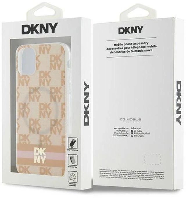 DKNY DKHMN61HCPTSP Apple iPhone 11 Xr 6.1 inch rožinės spalvos kietas dėklas IML Checkered Mono Pattern & Printed Stripe