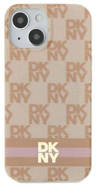 DKNY DKHMP15SHCPTSP Apple iPhone 15 14 13 6.1 inch rožinės spalvos kietas dėklas IML Checkered Mono Pattern & Printed