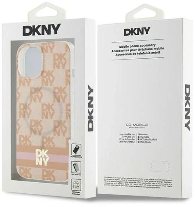 DKNY DKHMP15SHCPTSP Apple iPhone 15 14 13 6.1 inch rožinės spalvos kietas dėklas IML Checkered Mono Pattern & Printed