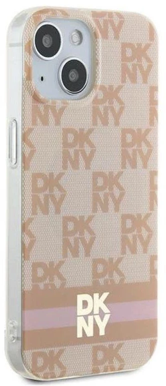 DKNY DKHMP15SHCPTSP Apple iPhone 15 14 13 6.1 inch rožinės spalvos kietas dėklas IML Checkered Mono Pattern & Printed