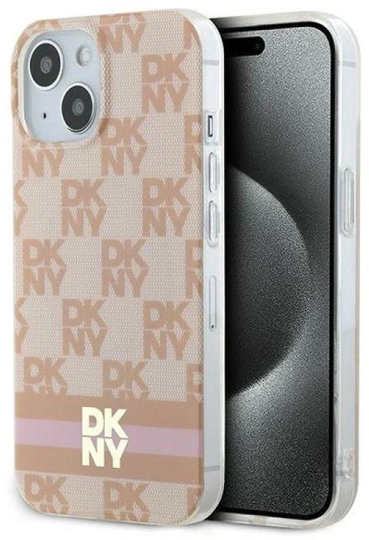 DKNY DKHMP15SHCPTSP Apple iPhone 15 14 13 6.1 inch rožinės spalvos kietas dėklas IML Checkered Mono Pattern & Printed
