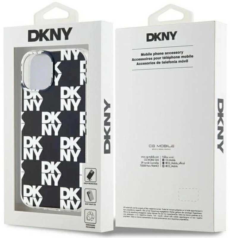 DKNY DKHCP15MHDLCEK Apple iPhone 15 Plus 14 Plus 6.7 inch juodos spalvos kietas dėklas IML Checkered Mono Pattern