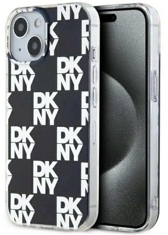 DKNY DKHCP15MHDLCEK Apple iPhone 15 Plus 14 Plus 6.7 inch juodos spalvos kietas dėklas IML Checkered Mono Pattern