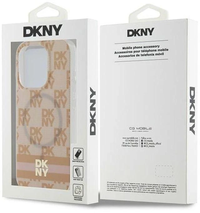 DKNY DKHMP15XHCPTSP Apple iPhone 15 Pro Max 6.7 inch rožinės spalvos kietas dėklas IML Checkered Mono Pattern & Printed St