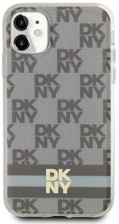 DKNY DKHMN61HCPTSE Apple iPhone 11 Xr 6.1 inch beige kietas dėklas IML Checkered Mono Pattern & Printed Strip