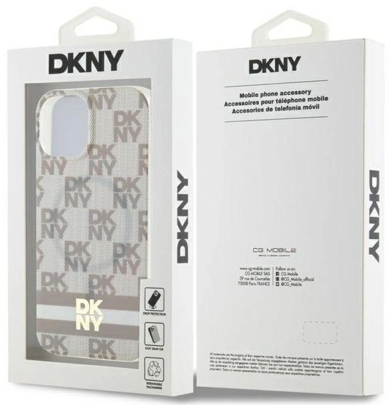 DKNY DKHMP15SHCPTSE Apple iPhone 15 14 13 6.1 inch beige kietas dėklas IML Checkered Mono Pattern & Printed