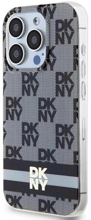 DKNY DKHMP15LHCPTSK Apple iPhone 15 Pro 6.1″ juodos spalvos kietas dėklas IML Checkered Mono Pattern & Printed Strip