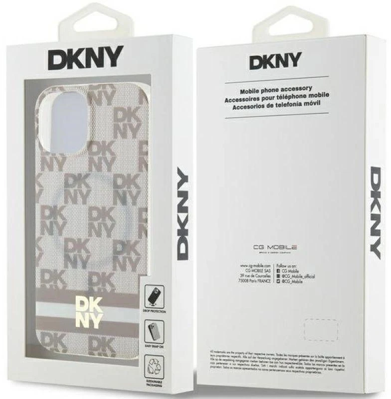 DKNY DKHMP15MHCPTSE Apple iPhone 15 Plus 14 Plus 6.7 inch beige kietas dėklas IML Checkered Mono Pattern & Pr