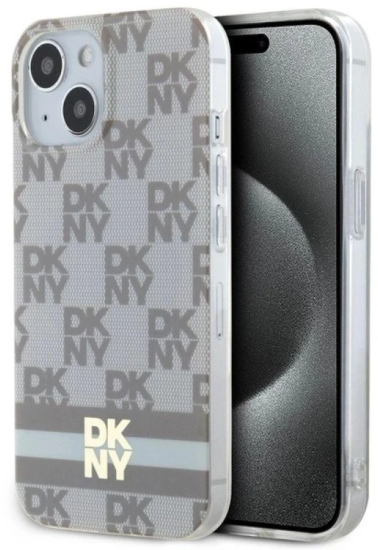 DKNY DKHMP15MHCPTSE Apple iPhone 15 Plus 14 Plus 6.7 inch beige kietas dėklas IML Checkered Mono Pattern & Pr