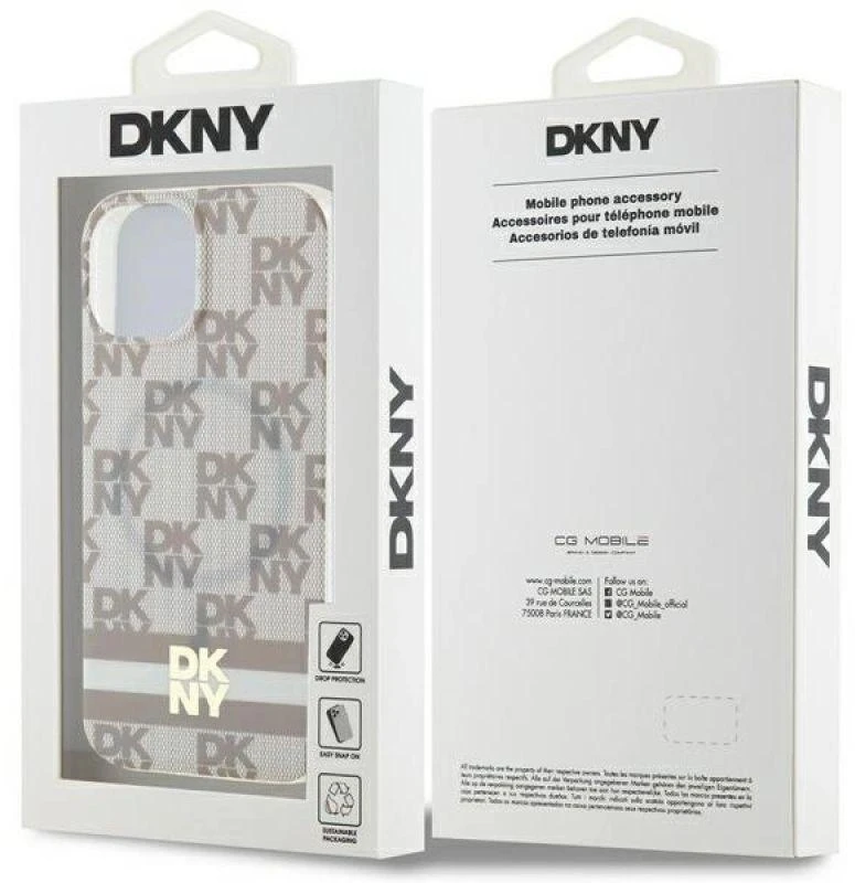 DKNY DKHMP14SHCPTSE Apple iPhone 14 15 13 6.1 inch beige kietas dėklas IML Checkered Mono Pattern & Printed