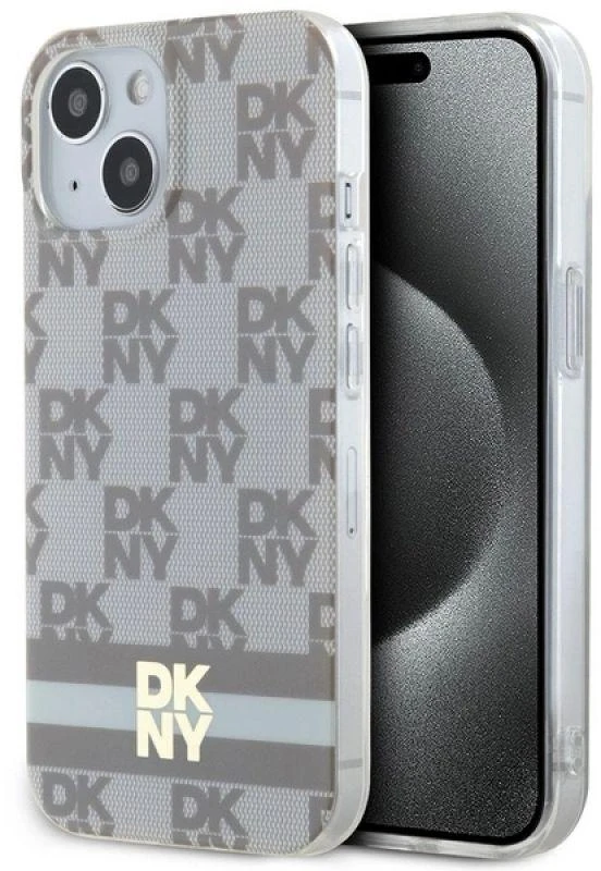 DKNY DKHMP14SHCPTSE Apple iPhone 14 15 13 6.1 inch beige kietas dėklas IML Checkered Mono Pattern & Printed