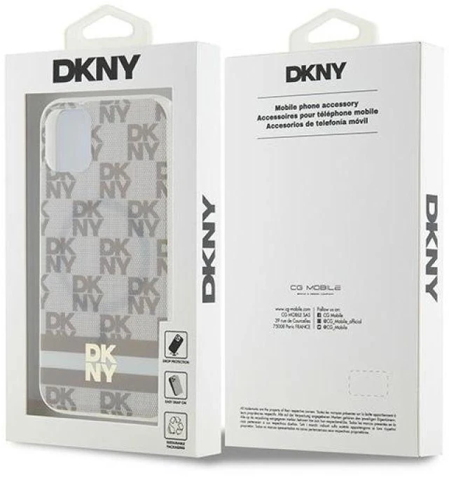 DKNY DKHMN61HCPTSE Apple iPhone 11 Xr 6.1 inch beige kietas dėklas IML Checkered Mono Pattern & Printed Strip
