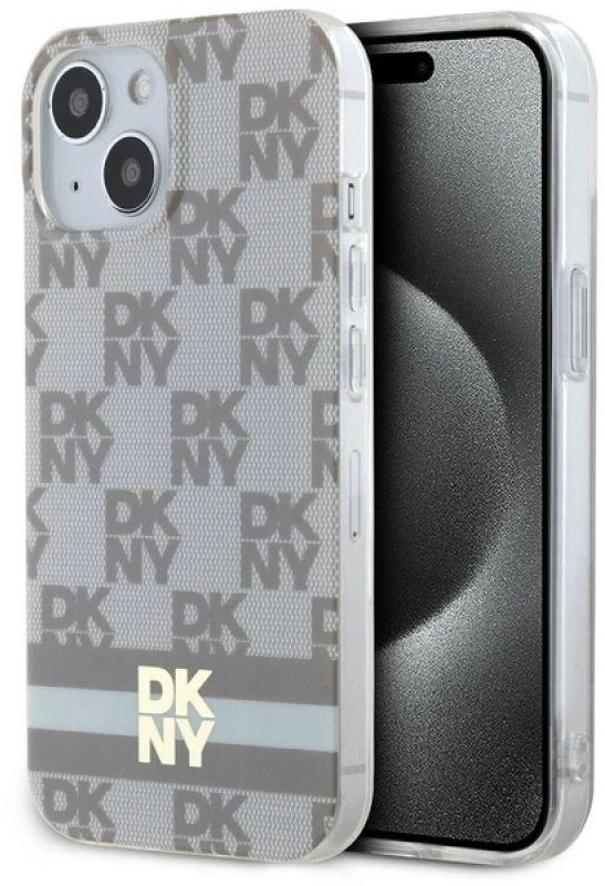 DKNY DKHMP15SHCPTSE Apple iPhone 15 14 13 6.1 inch beige kietas dėklas IML Checkered Mono Pattern & Printed