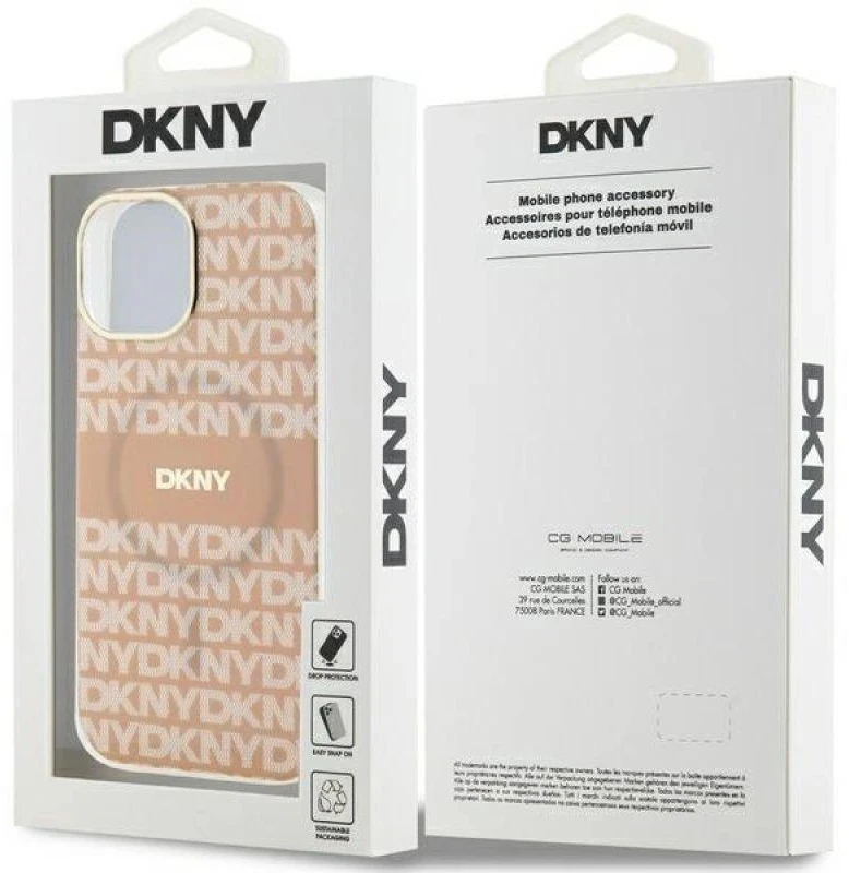 DKNY DKHMP15MHRHSEP Apple iPhone 15 Plus 14 Plus 6.7 inch rožinės spalvos kietas dėklas IML Mono & Stripe MagSafe