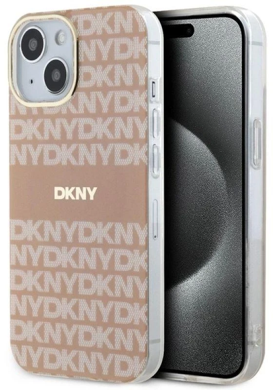 DKNY DKHMP15MHRHSEP Apple iPhone 15 Plus 14 Plus 6.7 inch rožinės spalvos kietas dėklas IML Mono & Stripe MagSafe