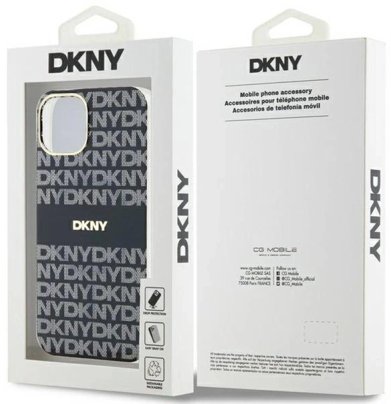 DKNY DKHMP15MHRHSEK Apple iPhone 15 Plus 14 Plus 6.7 inch juodos spalvos kietas dėklas IML Mono & Stripe MagSafe