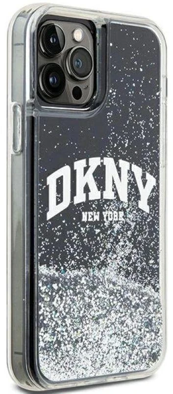 DKNY DKHCP12MLBNAEK Apple iPhone 12 12 Pro 6.1″ juodos spalvos kietas dėklas Liquid Glitter Big Logo