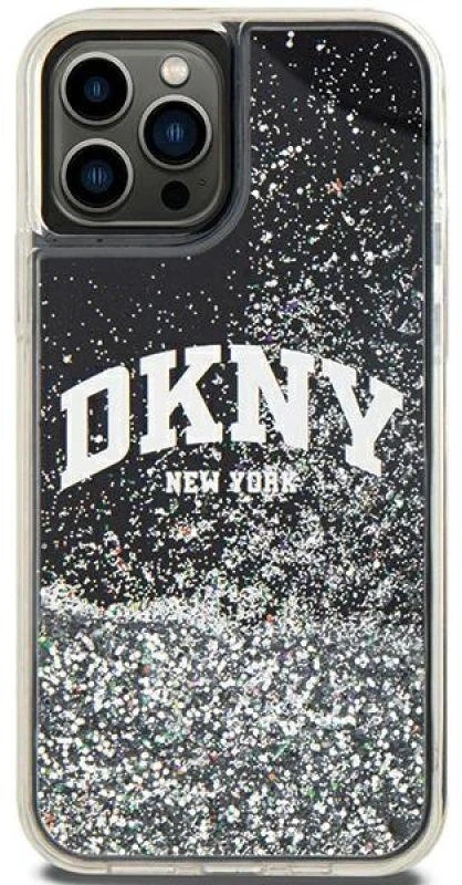 DKNY DKHCP12MLBNAEK Apple iPhone 12 12 Pro 6.1″ juodos spalvos kietas dėklas Liquid Glitter Big Logo