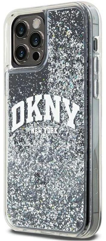 DKNY DKHCP12MLBNAEK Apple iPhone 12 12 Pro 6.1″ juodos spalvos kietas dėklas Liquid Glitter Big Logo