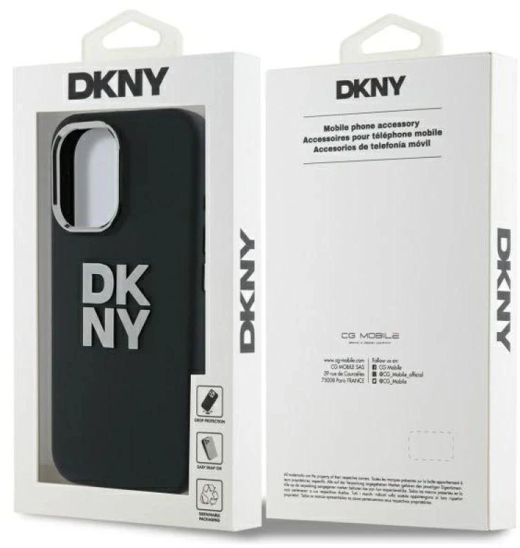 DKNY DKHCP16SSMCBSK Apple iPhone 16 6.1″ juodos spalvos kietas dėklas Liquid Silicone Metal Logo