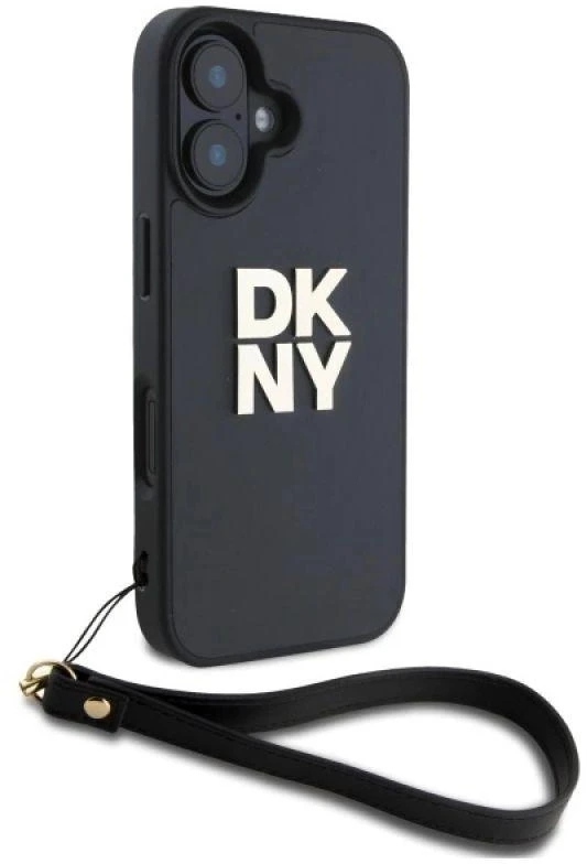 DKNY DKHCP16SPBSWSK Apple iPhone 16 6.1" dėklas telefonui juodos spalvos Wrist Strap Stock Logo