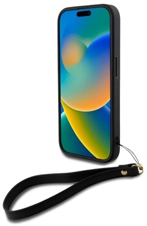 DKNY DKHCP16SPBSWSK Apple iPhone 16 6.1" dėklas telefonui juodos spalvos Wrist Strap Stock Logo