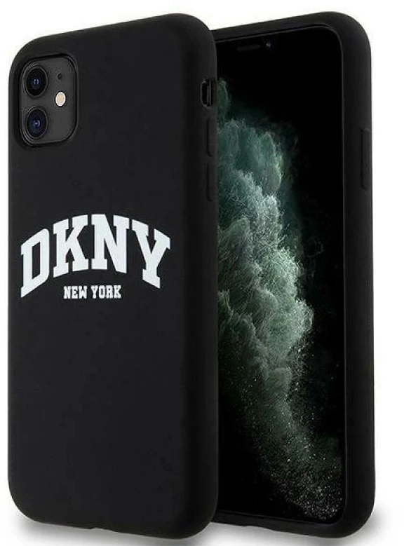 Apple iPhone 11 DKNY dėklas Liquid Silicone Baltas Printed Logo MagSafe (DKHMN61SNYACH) juodos spalvos