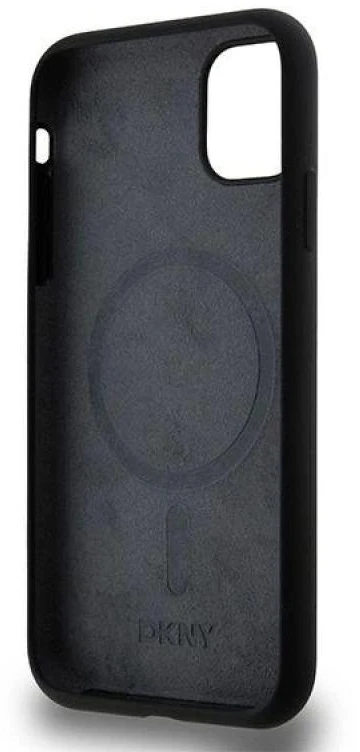 Apple iPhone 11 DKNY dėklas Liquid Silicone Baltas Printed Logo MagSafe (DKHMN61SNYACH) juodos spalvos