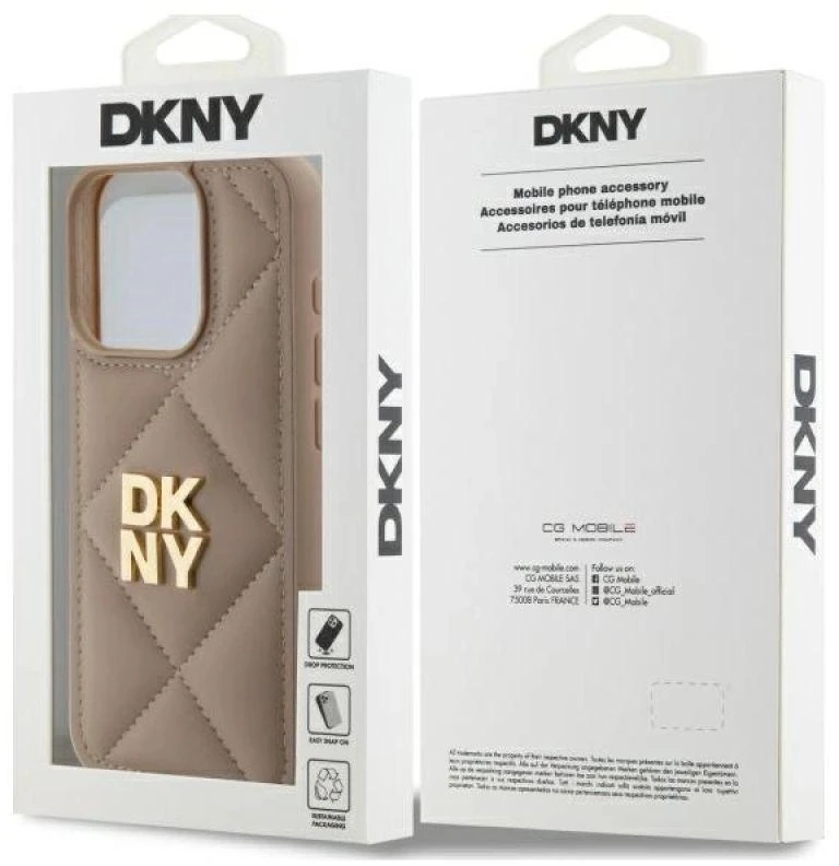 Dėklas DKNY DKHCP15XPQDSLE Apple iPhone 15 Pro Max 6.7" smėlio spalvos dygsniuotas stulpelių logotipas