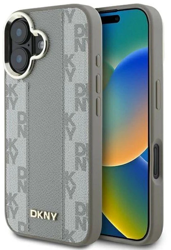 DKNY DKHMP16SPCPVSLE Apple iPhone 16 6.1″ beige kietas dėklas Checkered Pattern Magsafe
