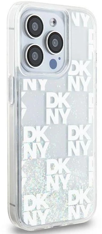 Apple iPhone 15 Pro DKNY dėklas Liquid Glitter Multilogo (DKHCP15LLCPEPT) baltos spalvos