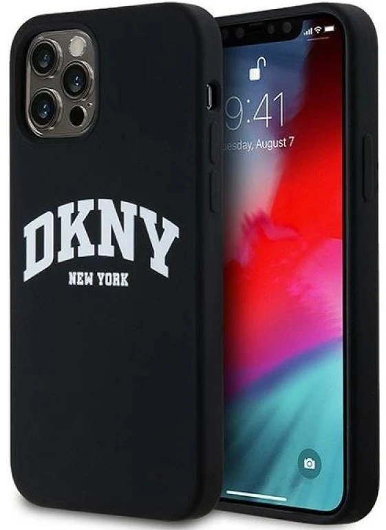 Apple iPhone 12 / 12 Pro DKNY dėklas Liquid Silicone Baltas Printed Logo MagSafe (DKHMP12MSNYACH) juodos spalvos