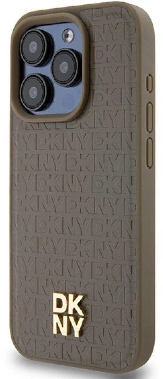 DKNY DKHMP14LPSHRPSW Apple iPhone 14 Pro 6.1 inch rudos spalvos kietas dėklas Leather Pattern Metal Logo MagSafe