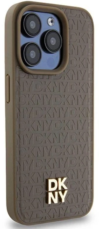DKNY DKHMP15XPSHRPSW Apple iPhone 15 Pro Max 6.7 inch rudos spalvos kietas dėklas Leather Pattern Metal Logo MagSafe