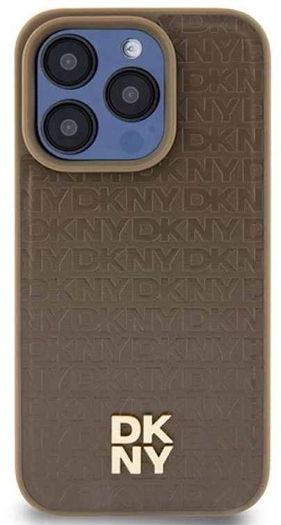 DKNY DKHMP15XPSHRPSW Apple iPhone 15 Pro Max 6.7 inch rudos spalvos kietas dėklas Leather Pattern Metal Logo MagSafe