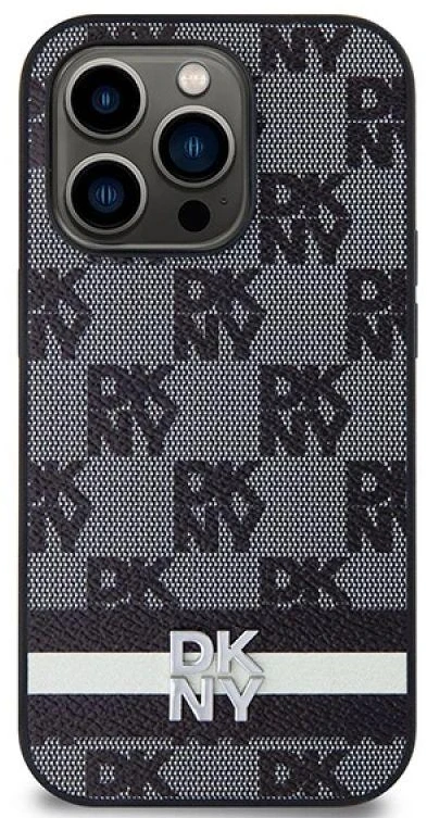 Apple iPhone 14 Pro DKNY odinis dėklas Checkered Mono Pattern & Printed Stripes (DKHCP14LPCPTSSK) juodos spalvos