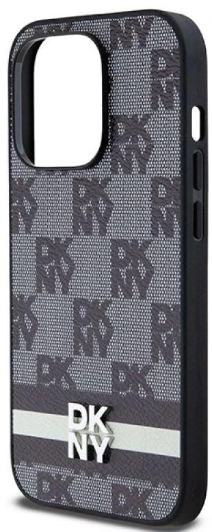Apple iPhone 14 Pro DKNY odinis dėklas Checkered Mono Pattern & Printed Stripes (DKHCP14LPCPTSSK) juodos spalvos