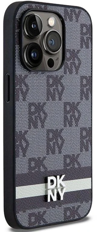Apple iPhone 14 Pro DKNY odinis dėklas Checkered Mono Pattern & Printed Stripes (DKHCP14LPCPTSSK) juodos spalvos