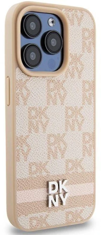 Apple iPhone 15 Pro Max DKNY dėklas odinis Checkered Mono Pattern & Printed Stripes (DKHCP15XPCPTSSP) rožinės spalvos