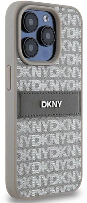 Apple iPhone 15 Pro DKNY odinis dėklas Mono Stripe & Metal Logo (DKHCP15LPRTHSLE) beige
